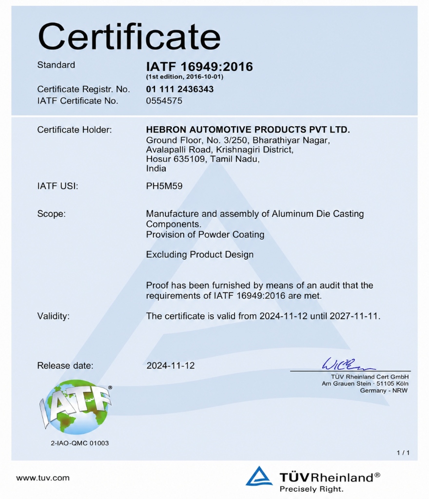 IATF 16949:2016 Certificate